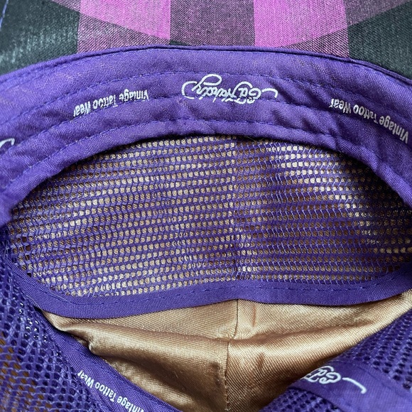 Ed Hardy Christian Audiger Purple Plaid Skull Hat - Picture 7 of 12